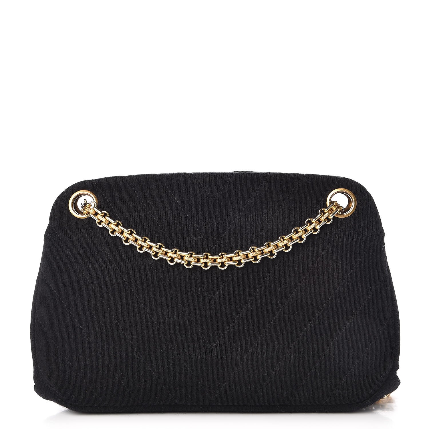 Chanel Vintage Jersey Chevron Quilted Frame Shoulder Bag Black 1 of 14