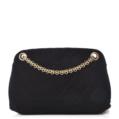Chanel Vintage Jersey Chevron Quilted Frame Shoulder Bag Black 1 of 14