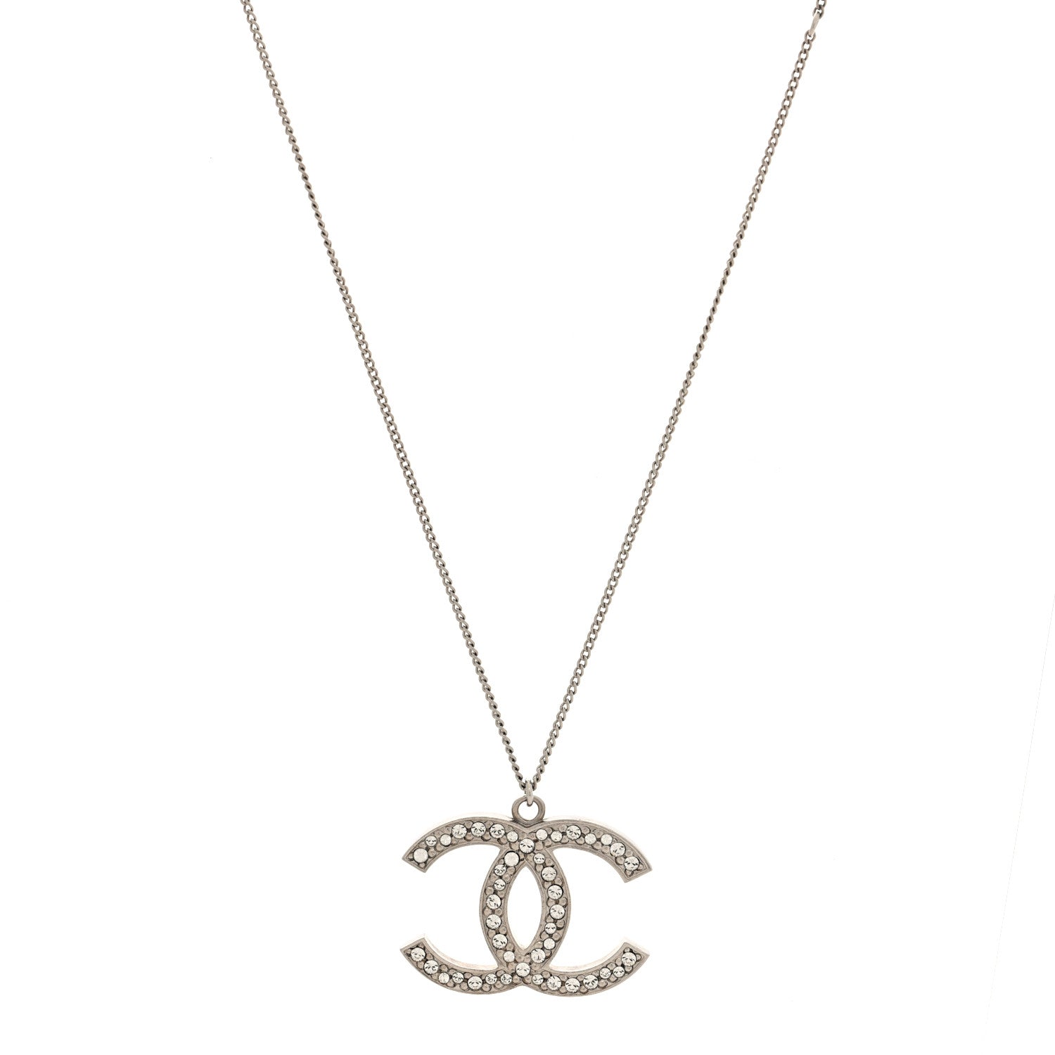 Chanel Crystal Large CC Necklace Silver 1 of 4