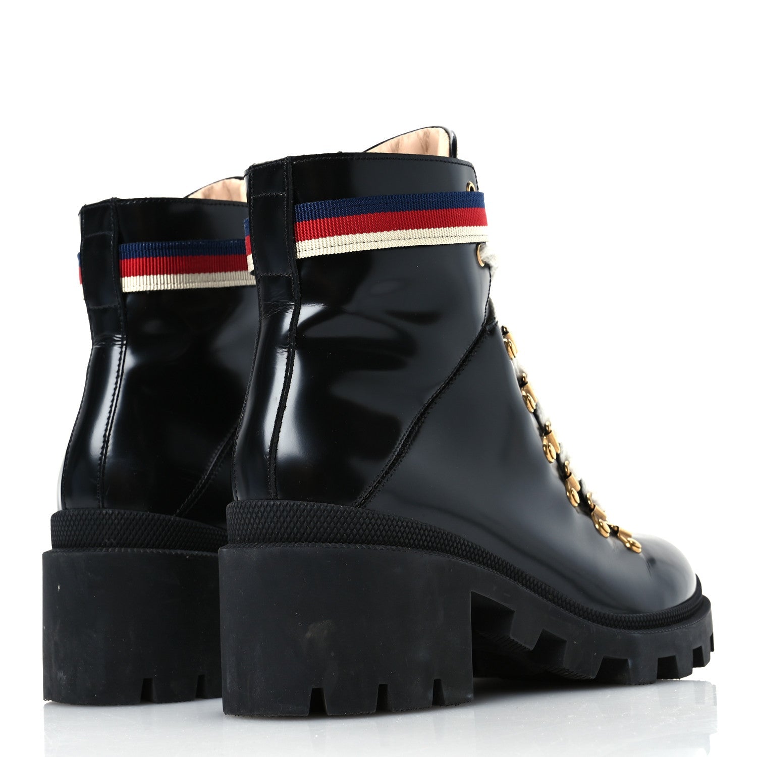 Gucci Calfskin Sylvie Web Womens Lace Up Combat Boots 39.5 Black 4 of 7