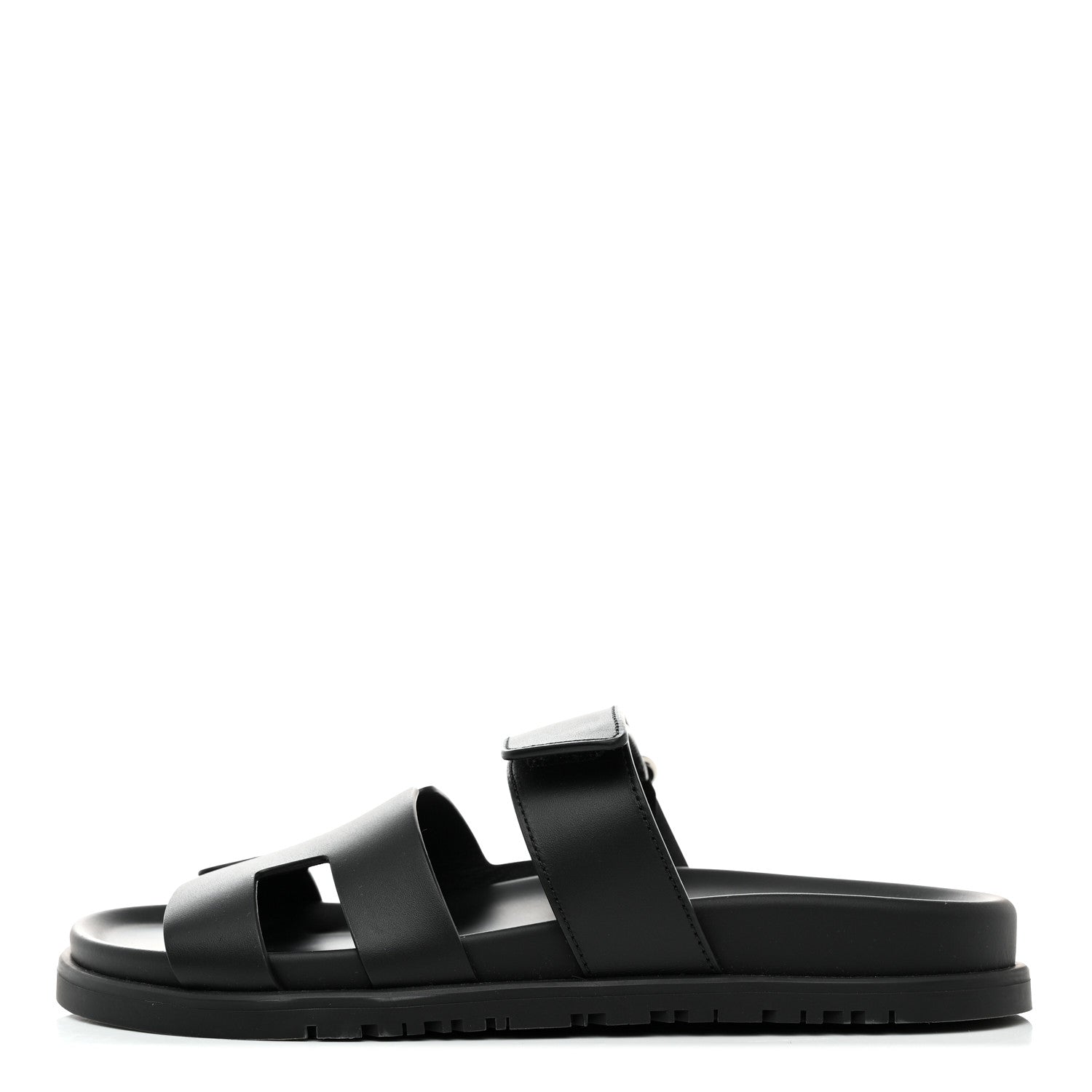 Hermes Calfskin Womens Chypre Sandals 36.5 Black 1 of 9