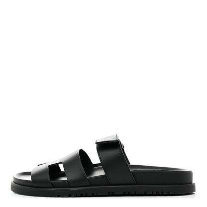 Hermes Calfskin Womens Chypre Sandals 36.5 Black 1 of 9