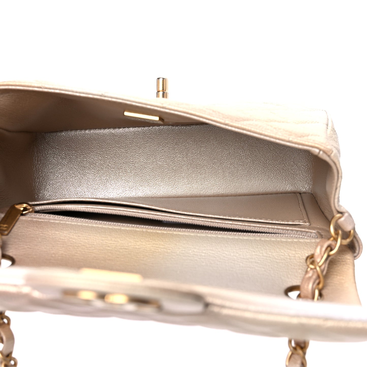 Metallic Goatskin Quilted Mini Rectangular Flap Gold