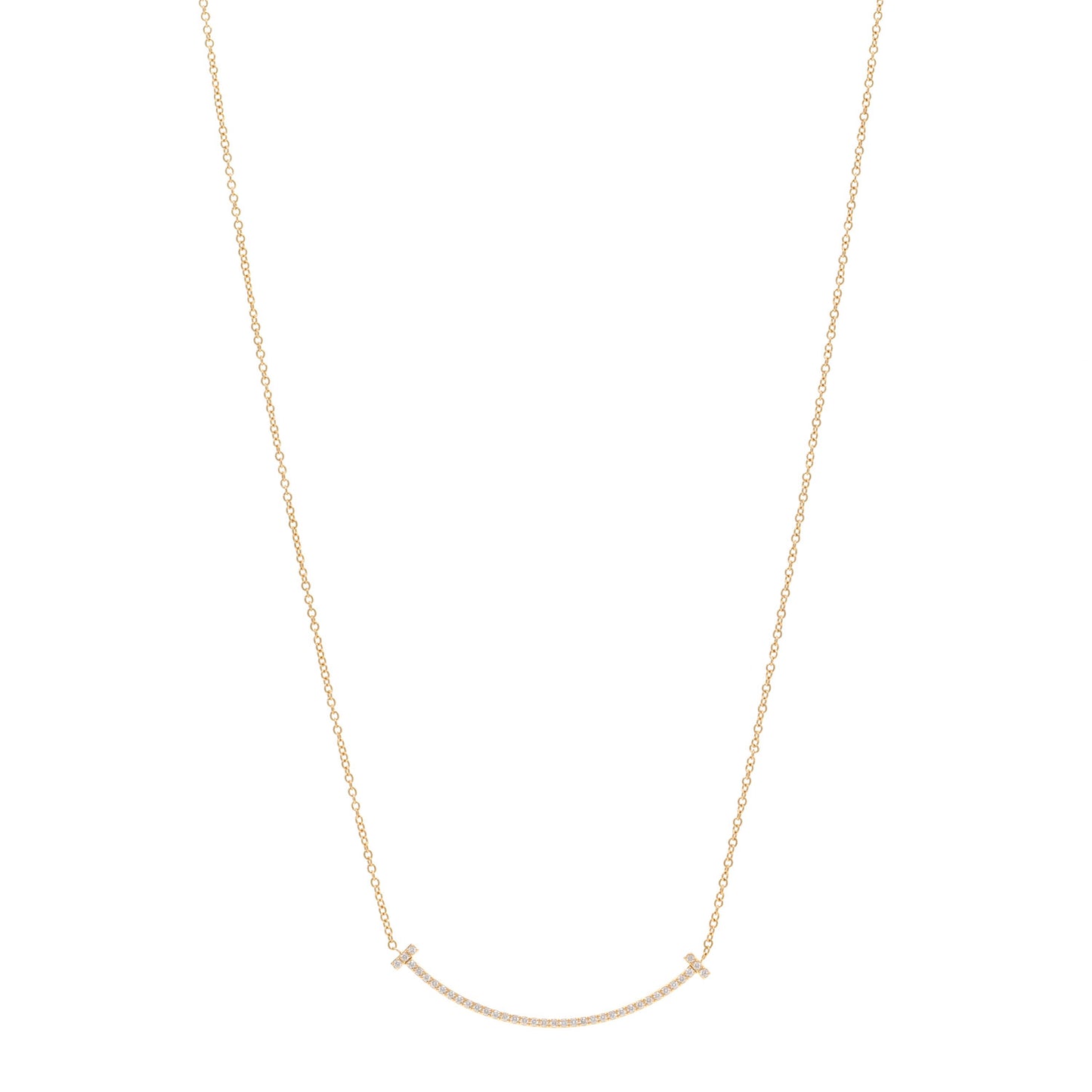 18K Yellow Gold Diamond Small T Smile Pendant Necklace