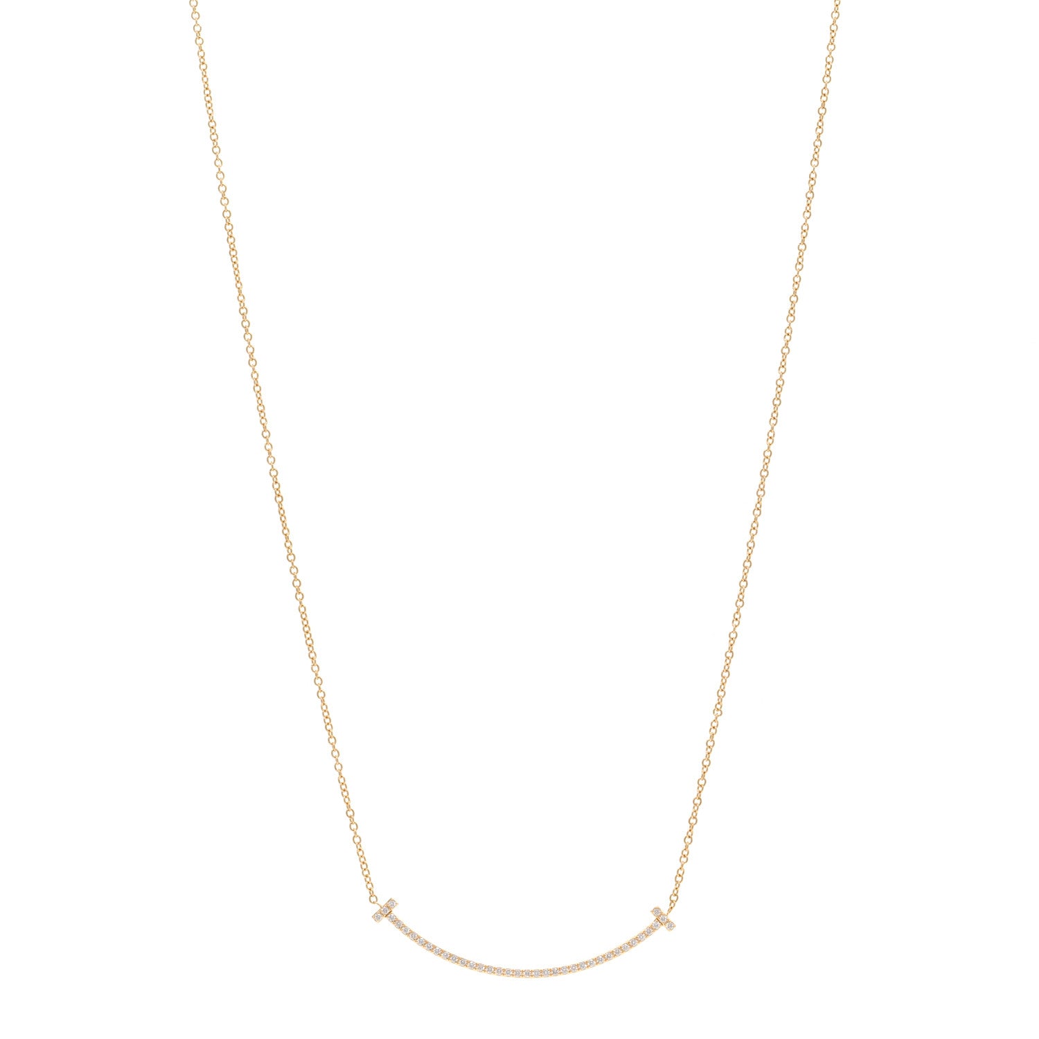 Tiffany 18K Yellow Gold Diamond Small T Smile Pendant Necklace 1 of 5