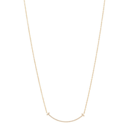 Tiffany 18K Yellow Gold Diamond Small T Smile Pendant Necklace 1 of 5