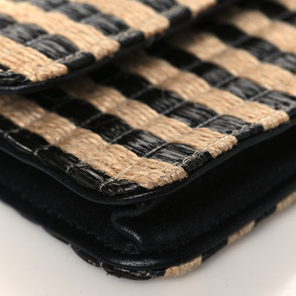 Chanel Raffia Jute Striped Belt Bag Black Beige 8 of 9