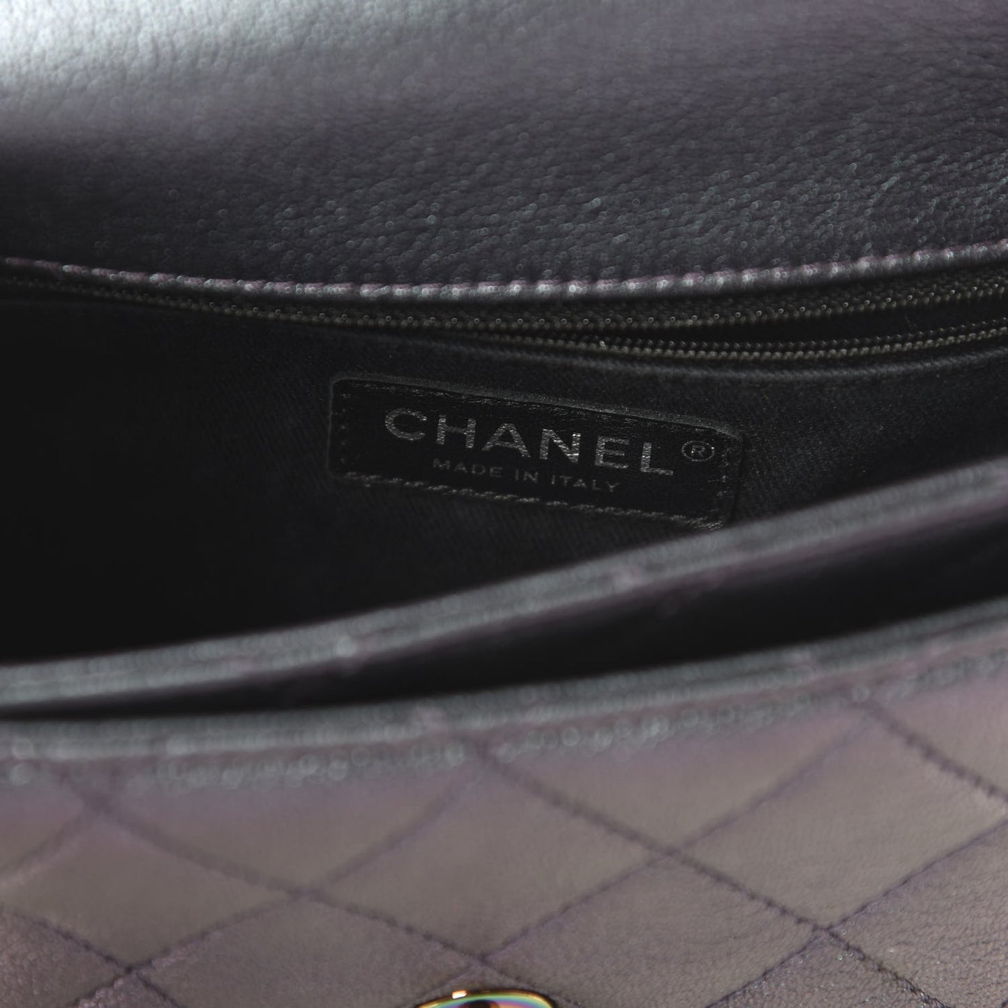Iridescent Goatskin Quilted Small Double Carry Waist Chain Flap Purple