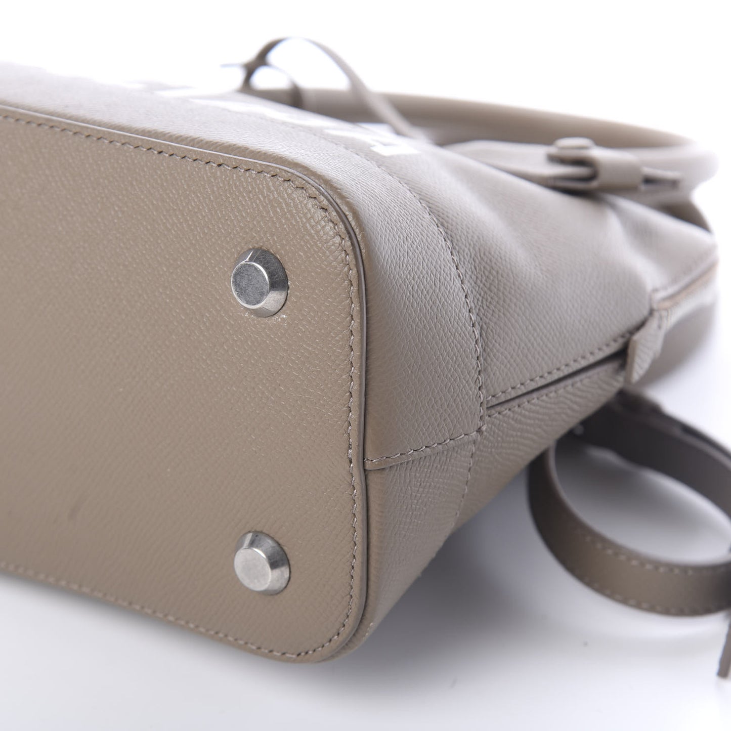 Signature Grained Calfskin Logo S Ville Top Handle Bag Mink Grey White