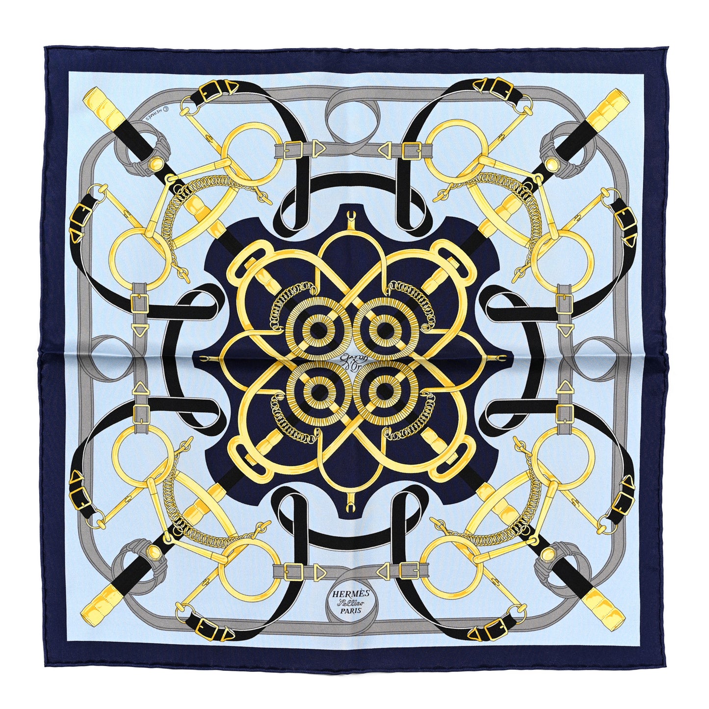 Silk Eperon D'Or Scarf 45 Marine Ciel Gold
