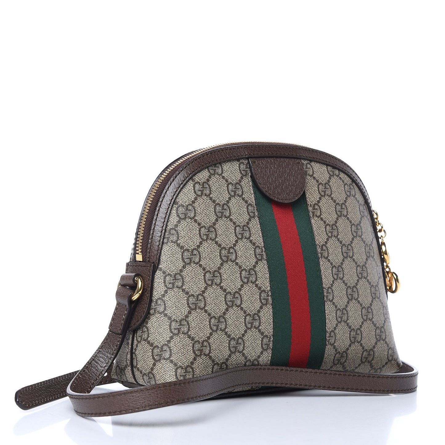 GG Supreme Monogram Textured Dollar Calfskin Web Small Ophidia Dome Shoulder Bag Beige Ebony New Acero