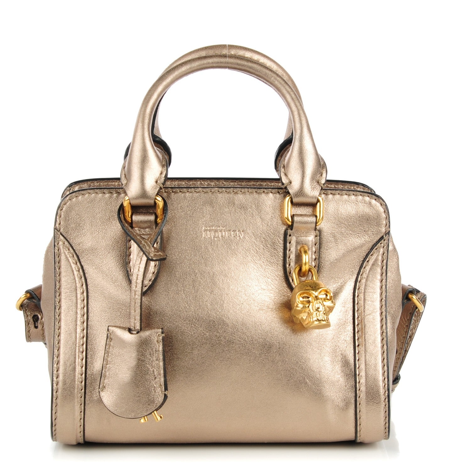 Alexander McQueen Metallic Calfskin Mini Padlock Tote Nude Gold 1 of 7