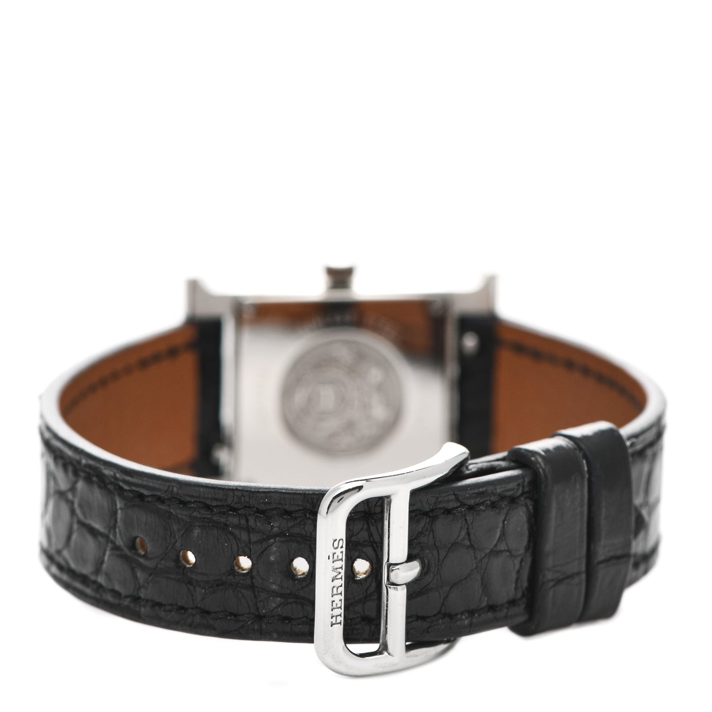 Stainless Steel Alligator Diamond Mother of Pearl 21mm Heure H Hour Quartz Watch Noir