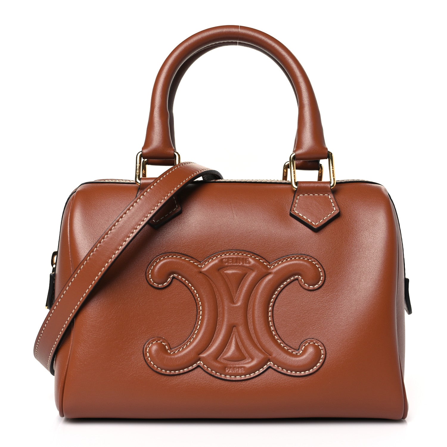 Celine Smooth Calfskin Triomphe Small Boston Bag Tan 1 of 8