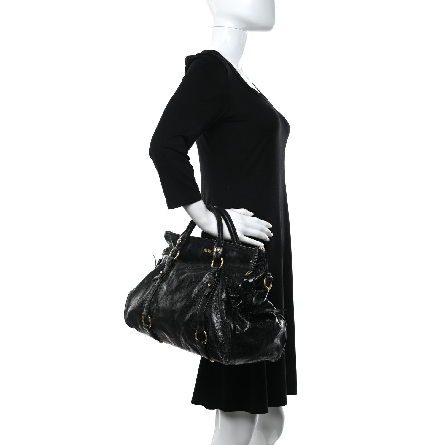 Miu Miu Vitello Lux Medium Bow Bag Black 2 of 10