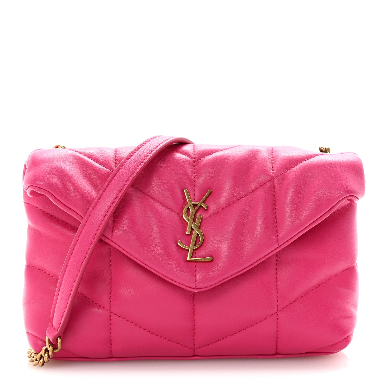 Saint Laurent Lambskin Quilted Toy Loulou Puffer Monogram Chain Satchel Bubblegum 1 of 10