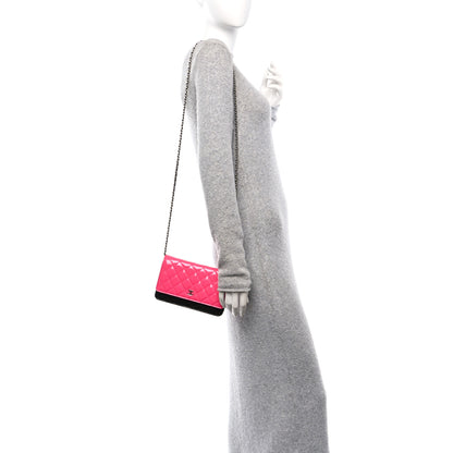 Chanel Patent Quilted Bi-Color Wallet On Chain WOC Pink Black 2 of 12