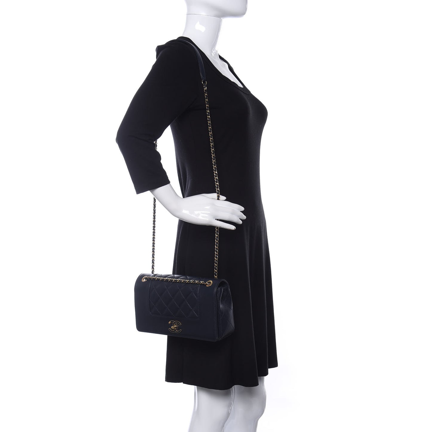 Sheepskin Quilted Medium Vintage Mademoiselle Flap Dark Navy