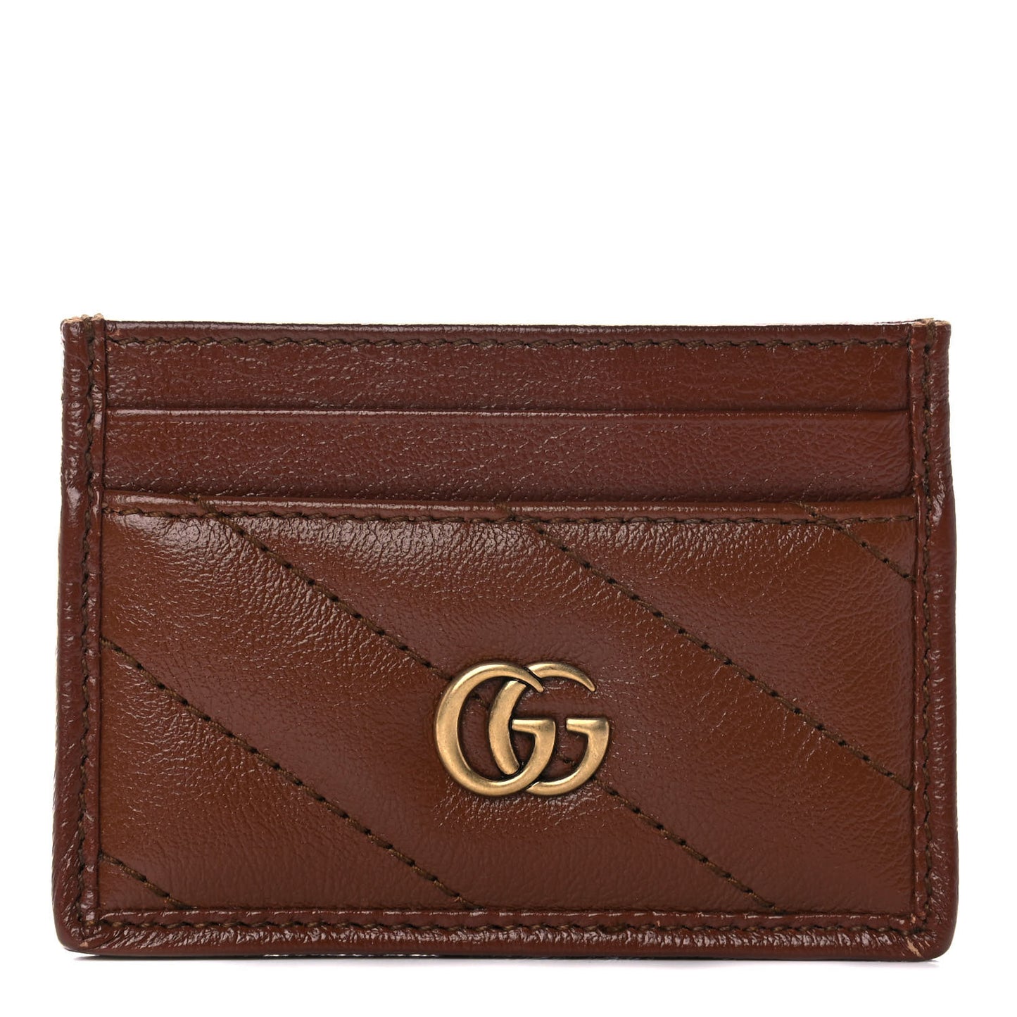 Azalea Calfskin Matelasse Diagonal GG Marmont Card Holder Cuir