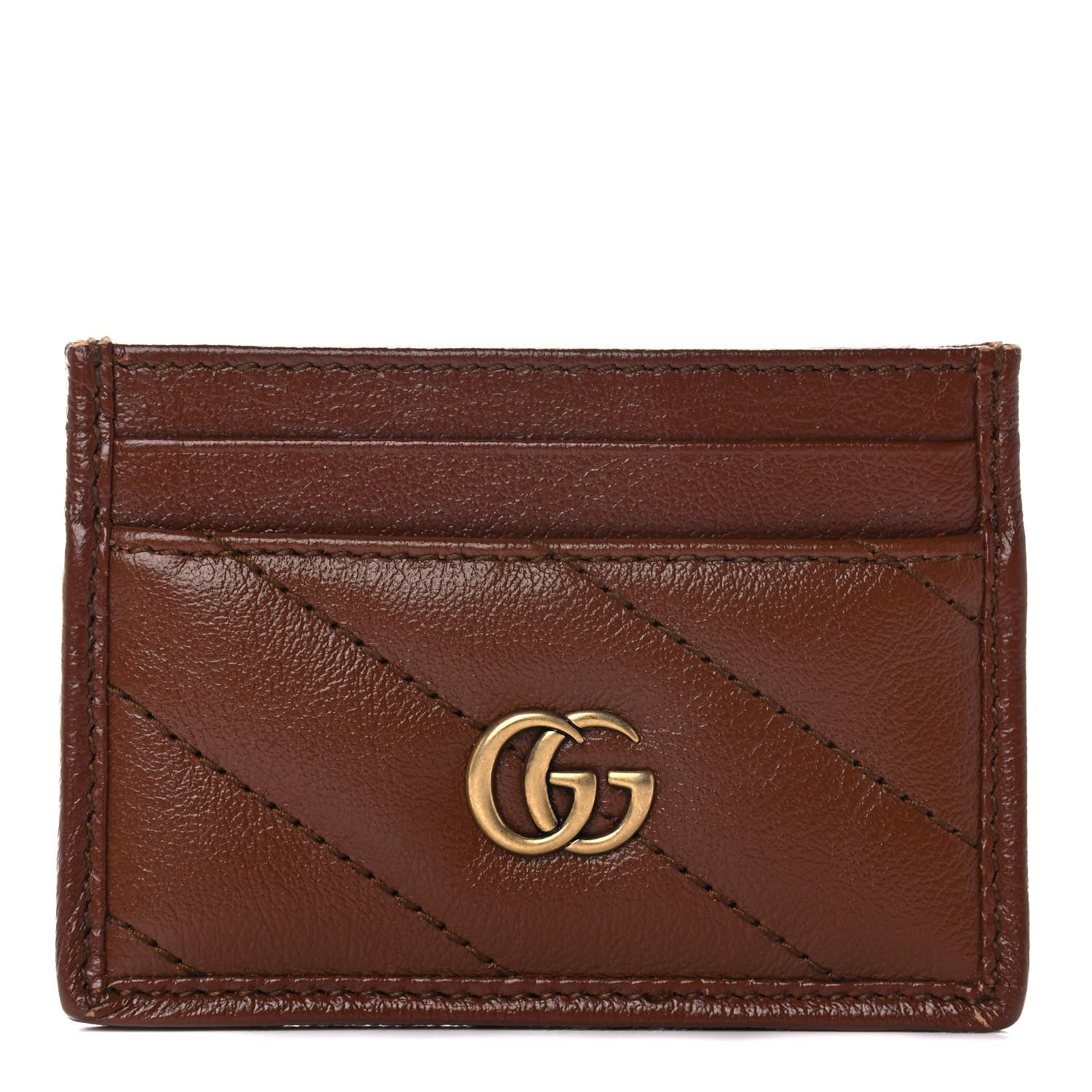 Gucci Azalea Calfskin Matelasse Diagonal GG Marmont Card Holder Cuir 1 of 11