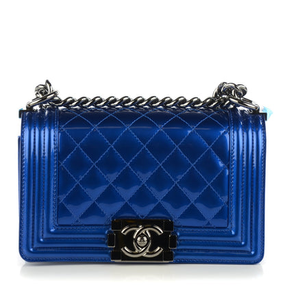 Chanel Metallic Patent Calfskin Quilted Small Boy Flap Blue 1 of 8