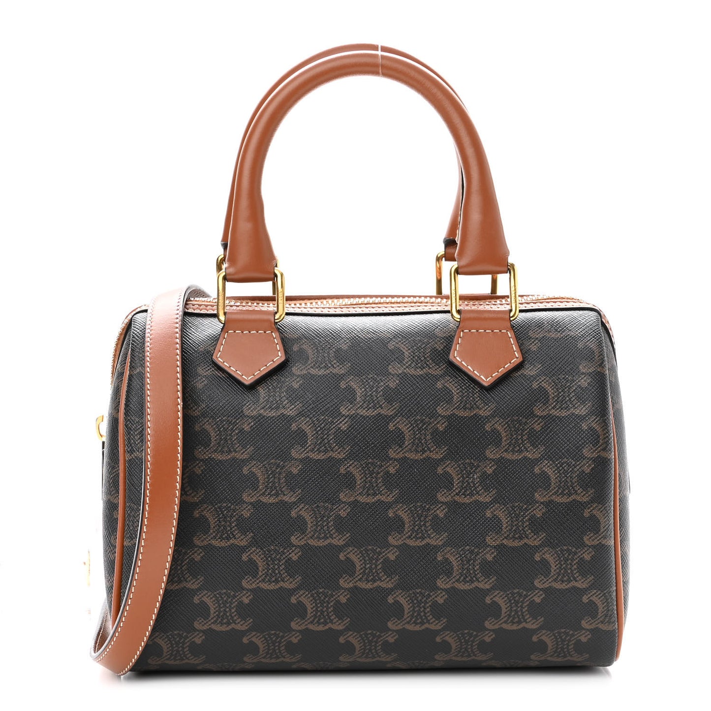 Triomphe Canvas Calfskin Small Boston Bag Tan