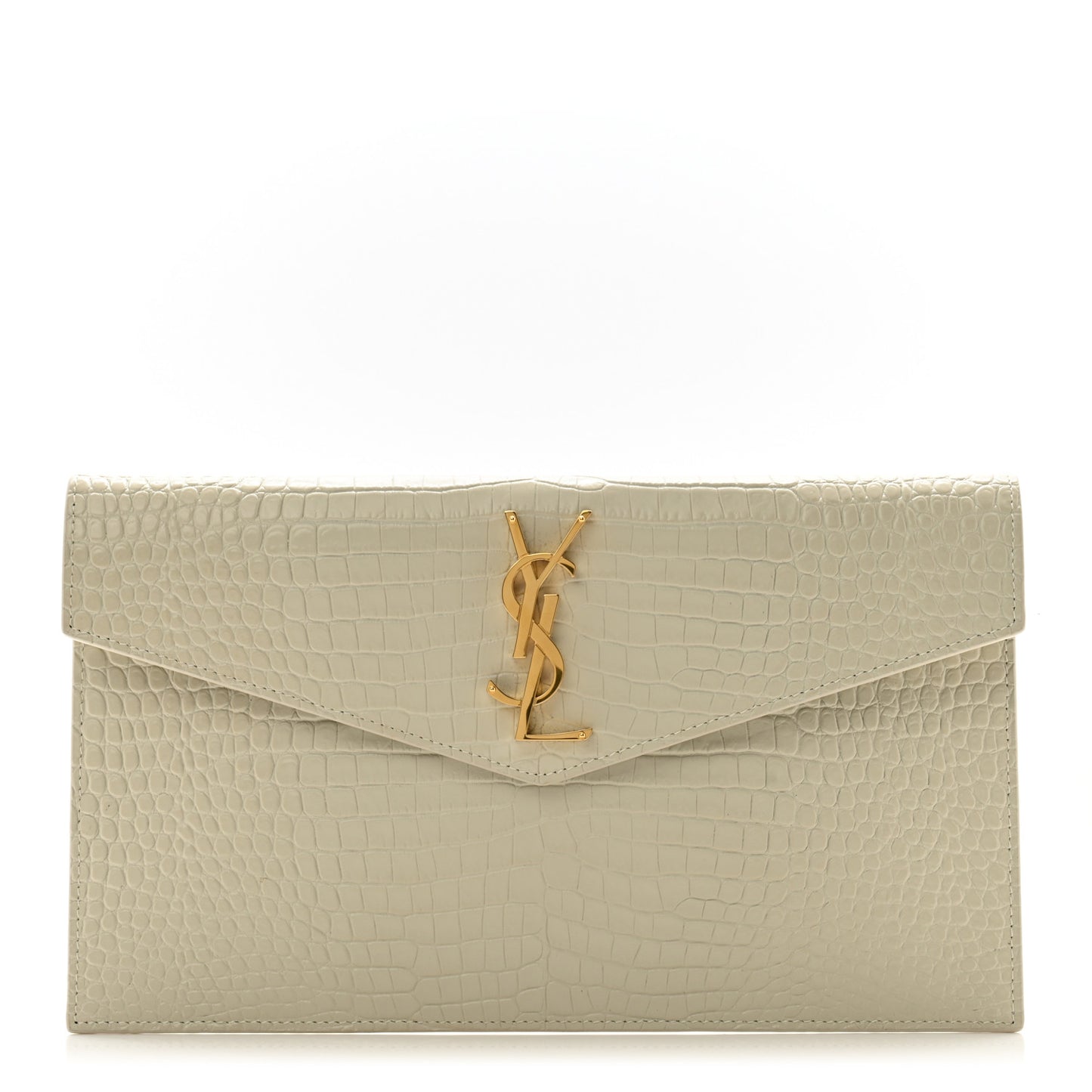 Calfskin Crocodile Embossed Uptown Monogram Pouch Crema Soft