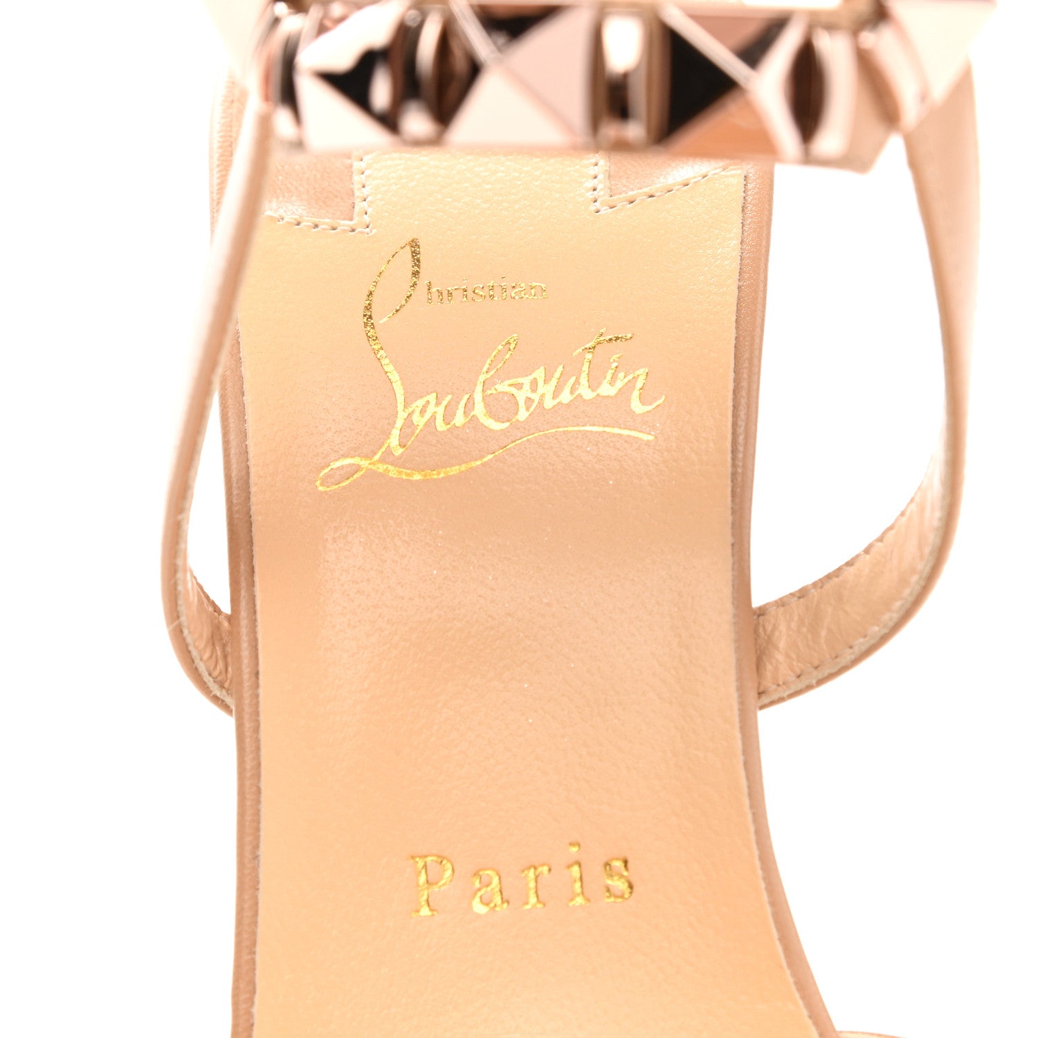Christian Louboutin Calfskin Studded Galerietta 100 Sandals 39.5 Neutral 7 of 10