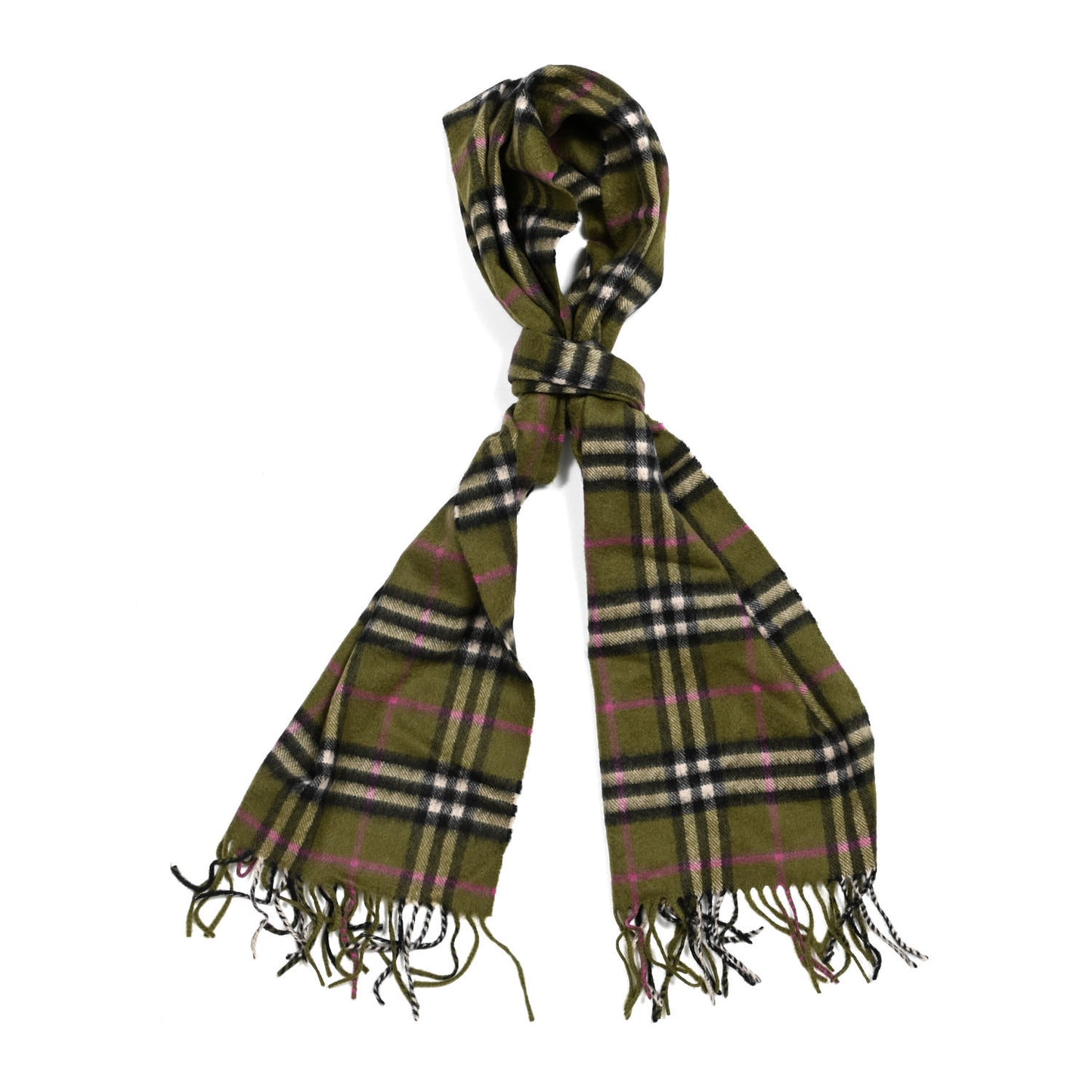 Cashmere Classic Check Fringe Scarf Green