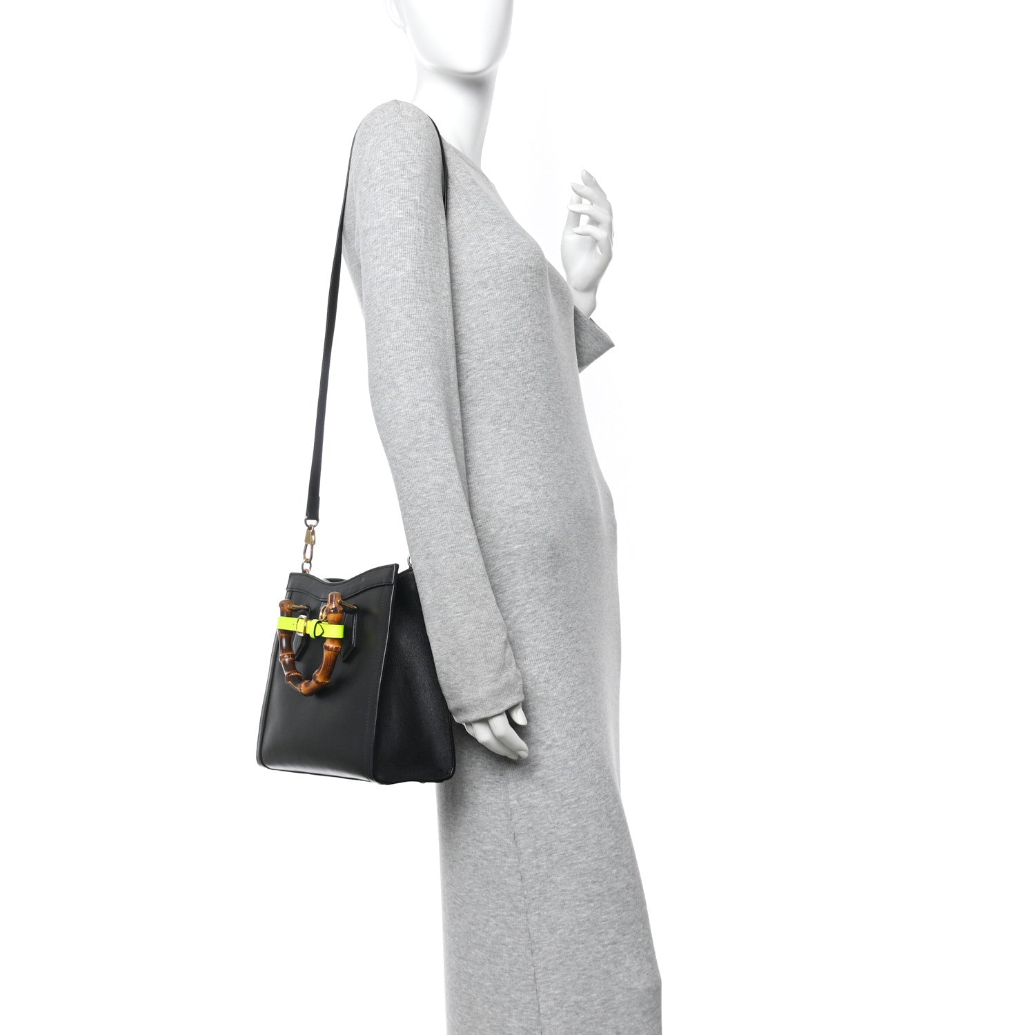 Gucci Calfskin Small Diana Tote Bag Black Yellow Fluo 2 of 10