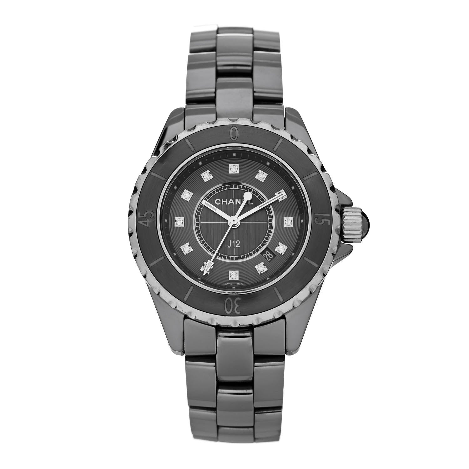Chanel Stainless Steel Ceramic Diamond 33mm J12 Quartz Watch Black 1 of 4