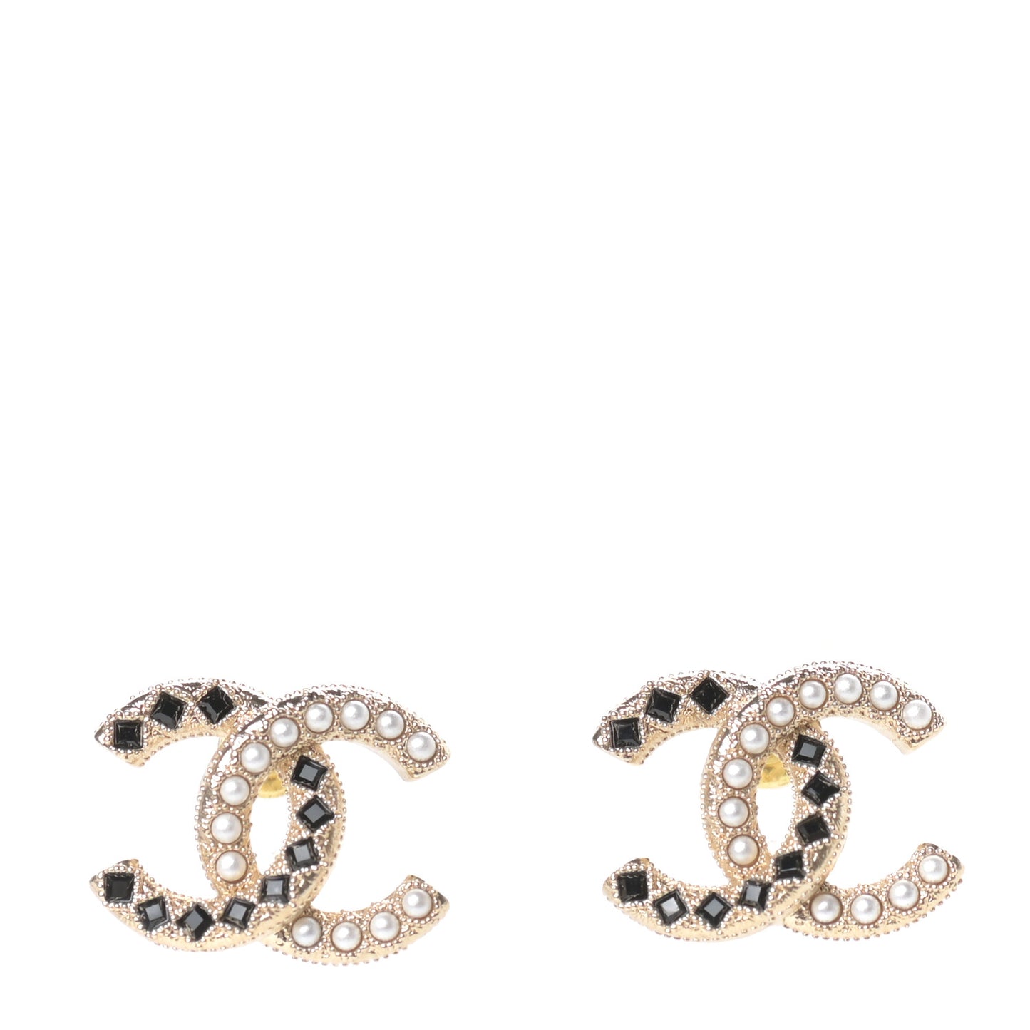 Resin Pearl CC Earrings Gold Black