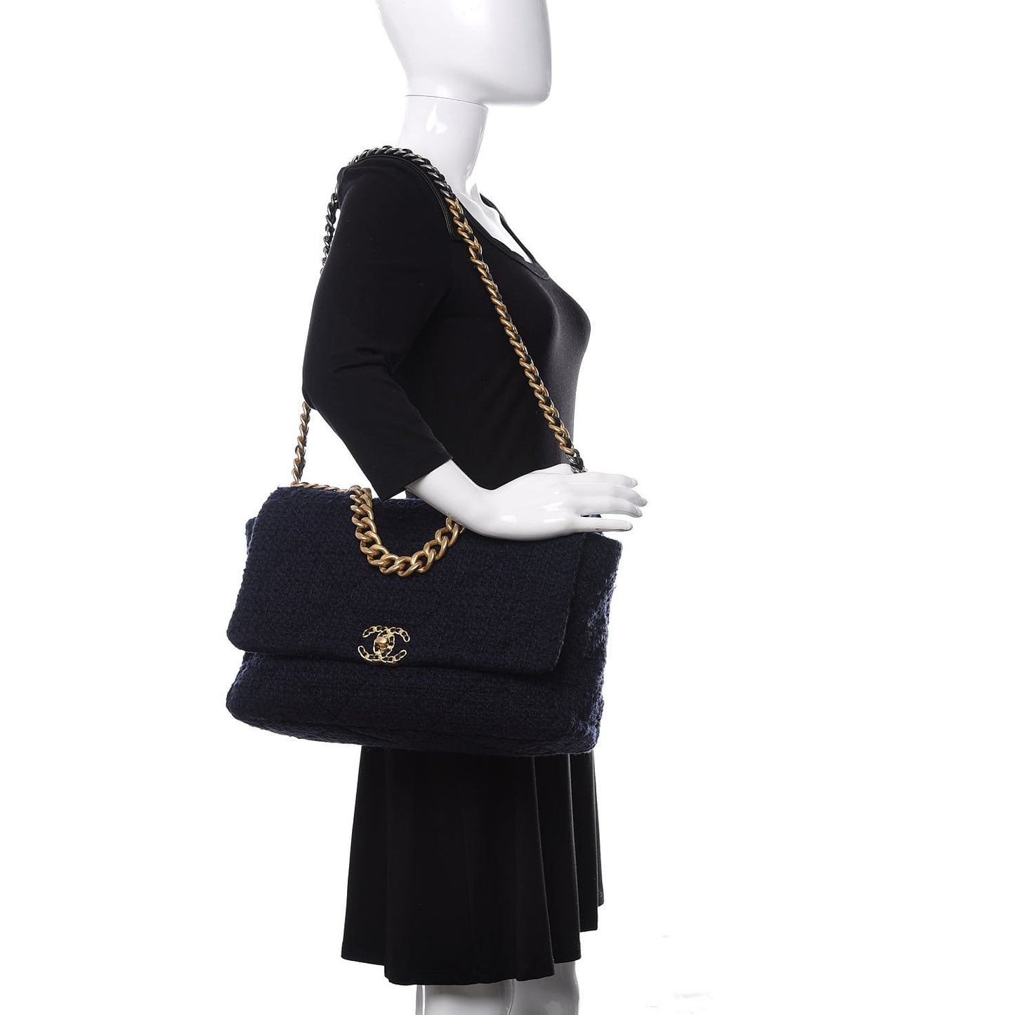 Tweed Quilted Maxi 19 Flap Navy