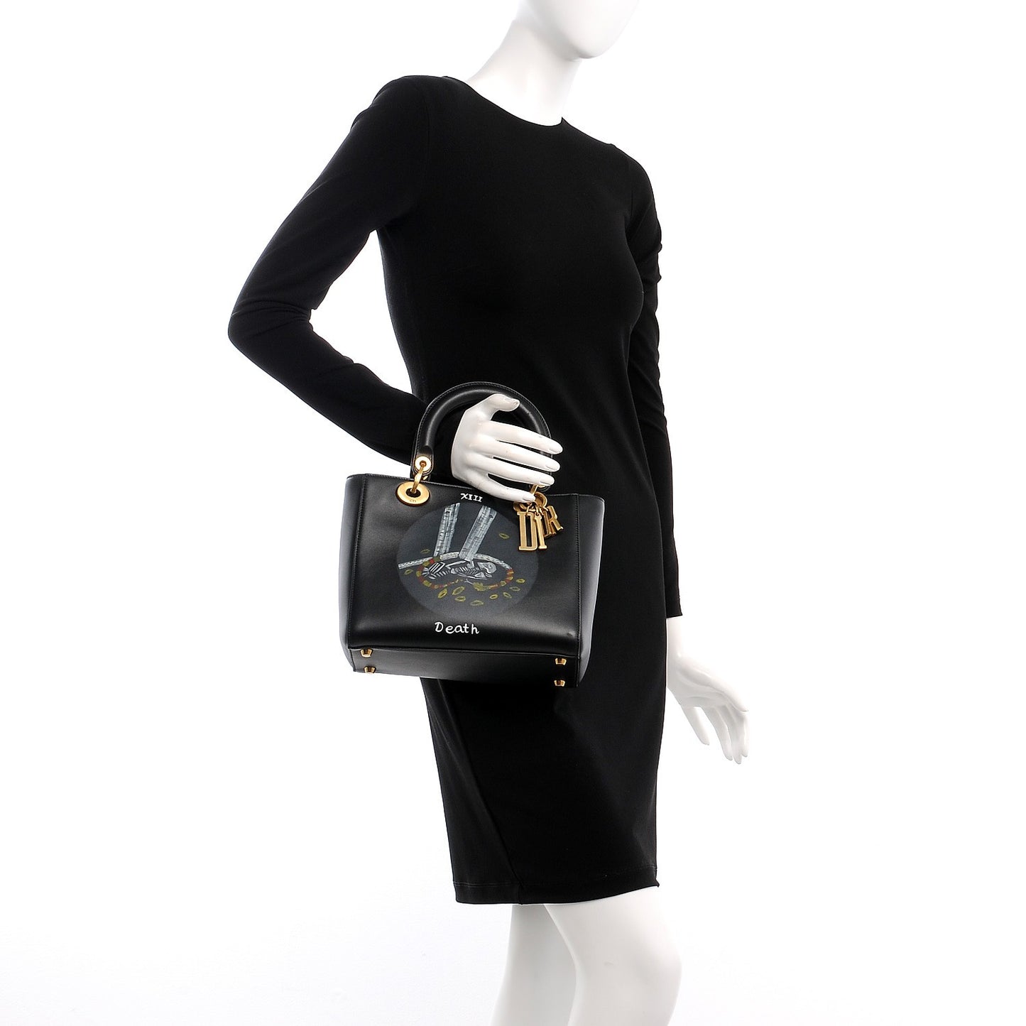 Calfskin Hand Painted Tarot Card Death Medium Lady Dior Black