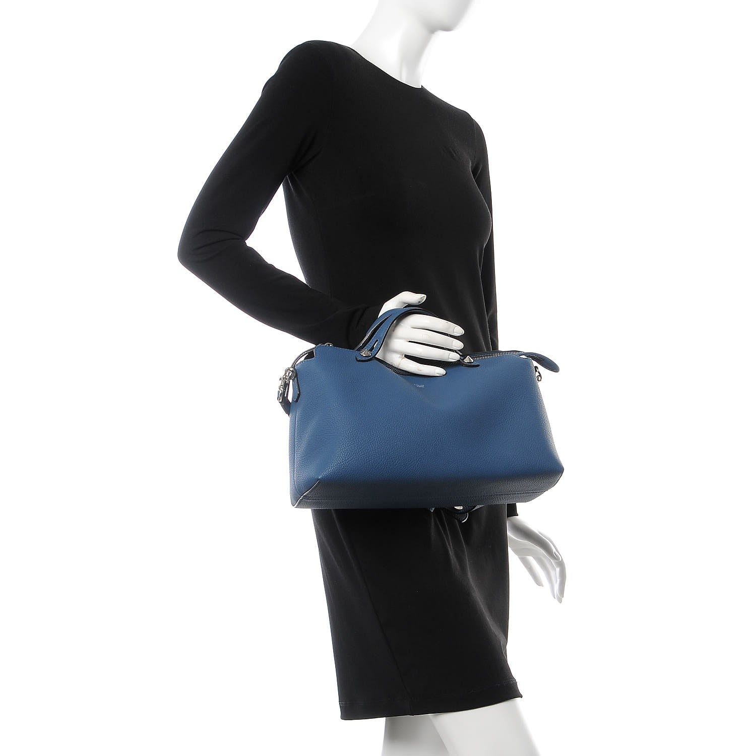 Fendi Vitello Camargue Large By The Way Boston Bag Blue 3 of 10