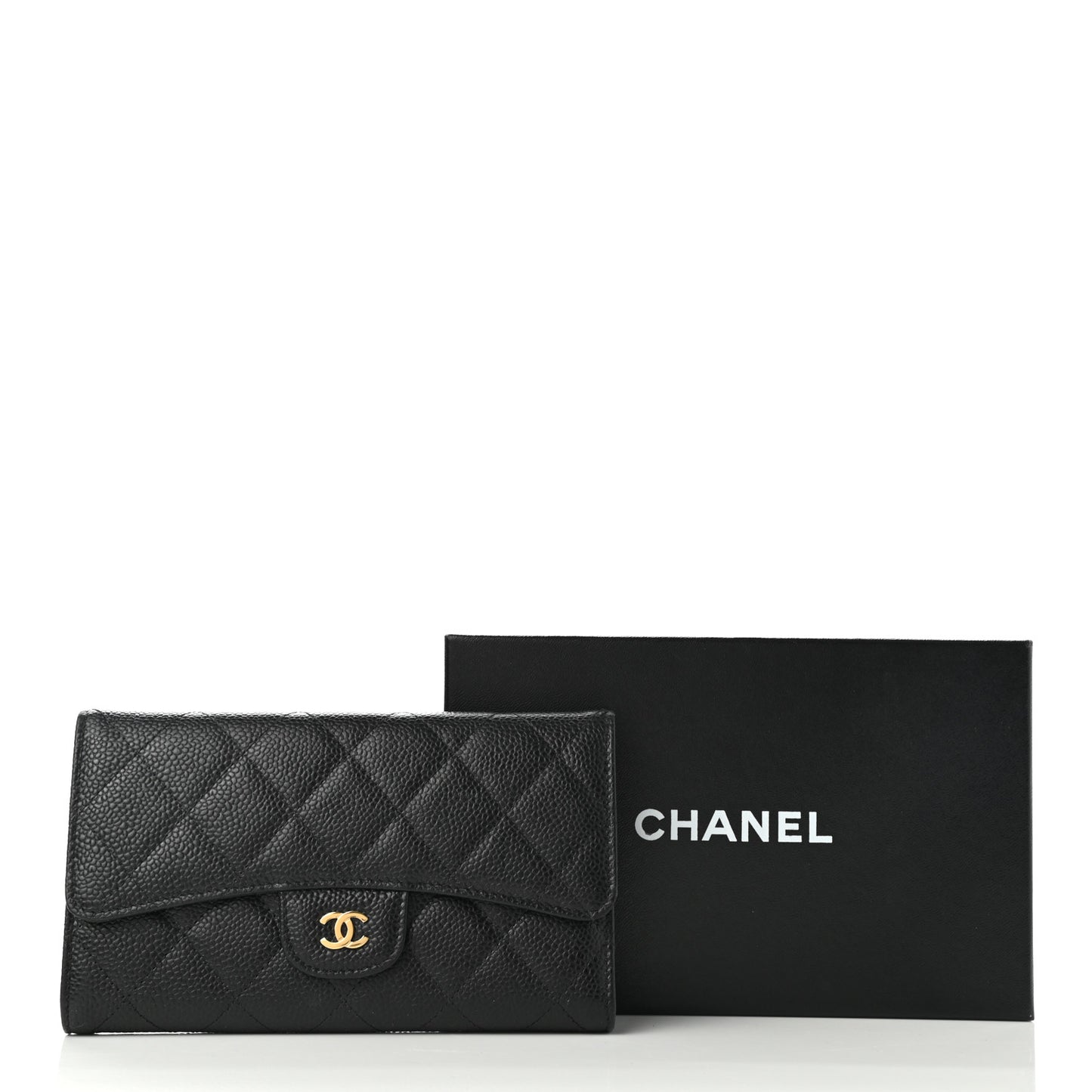 Caviar Quilted Large Flap Wallet Black