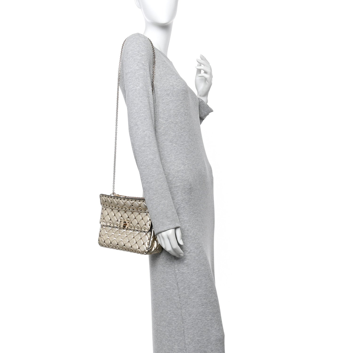 Valentino Garavani Metallic Wrinkled Lambskin Medium Rockstud Spike Shoulder Bag Mekong 2 of 10