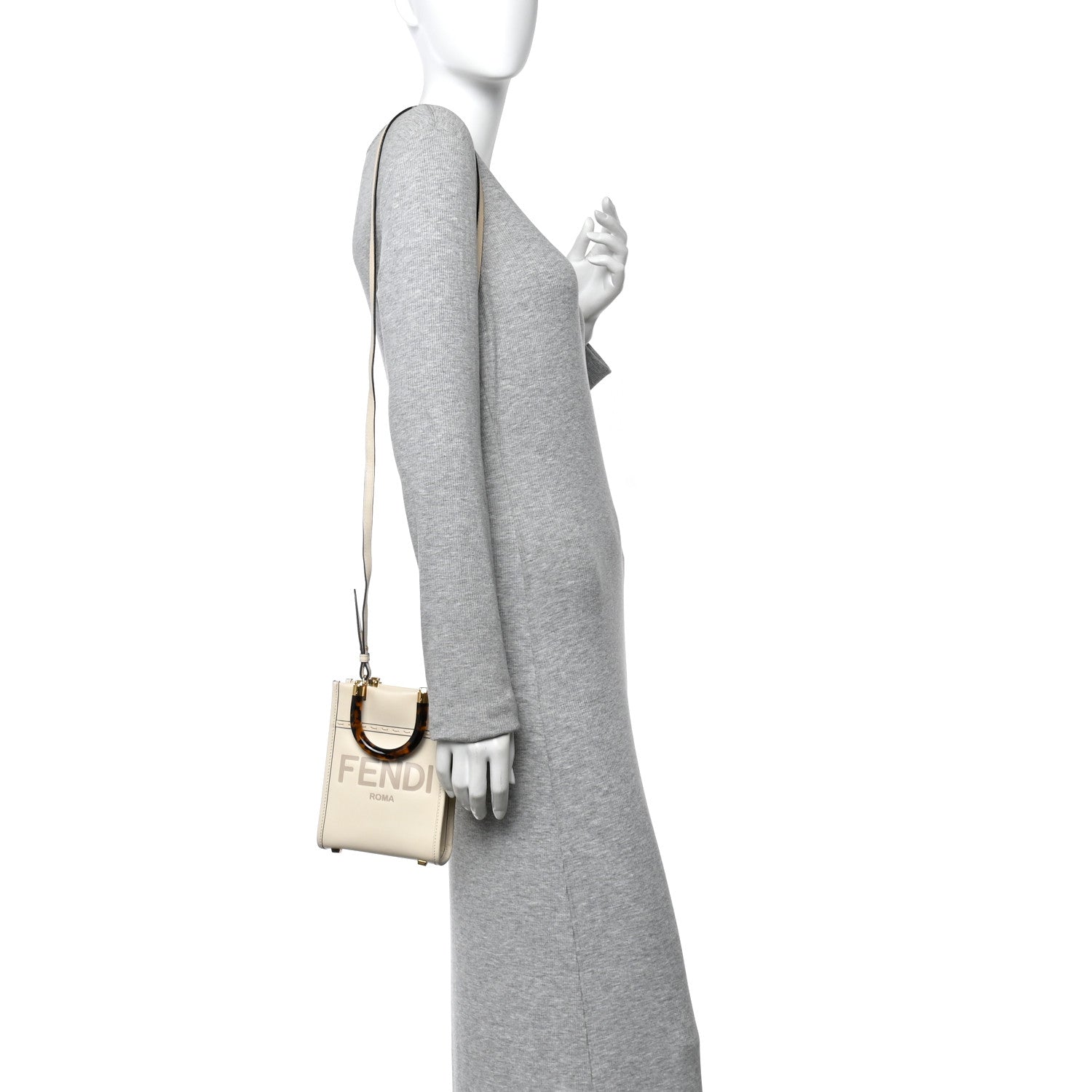Fendi Vitello King Plexiglass Logo Embossed Mini Fendi Sunshine Shopper Tote White Ice 2 of 13