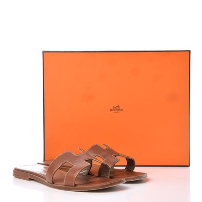 Hermes Box Calfskin Oran Sandals 36 Gold 9 of 11