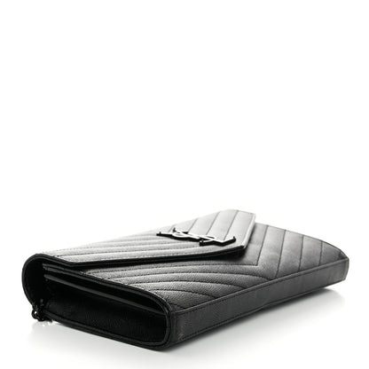 Saint Laurent Grain De Poudre Matelasse Chevron Monogram Monochrome Chain Wallet Black 4 of 10