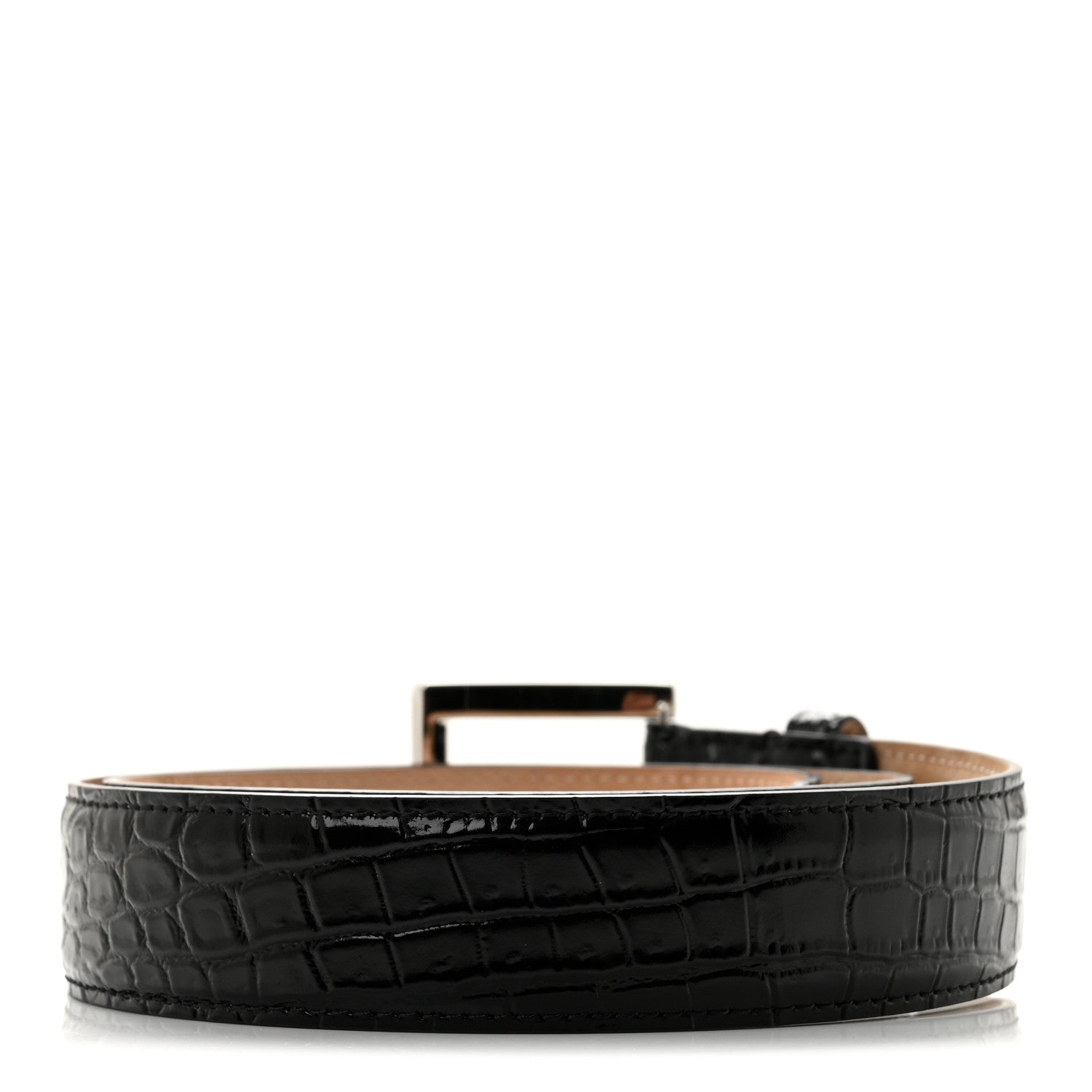 Chanel Calfskin Crocodile Embossed Belt 75 30 Black 2 of 6