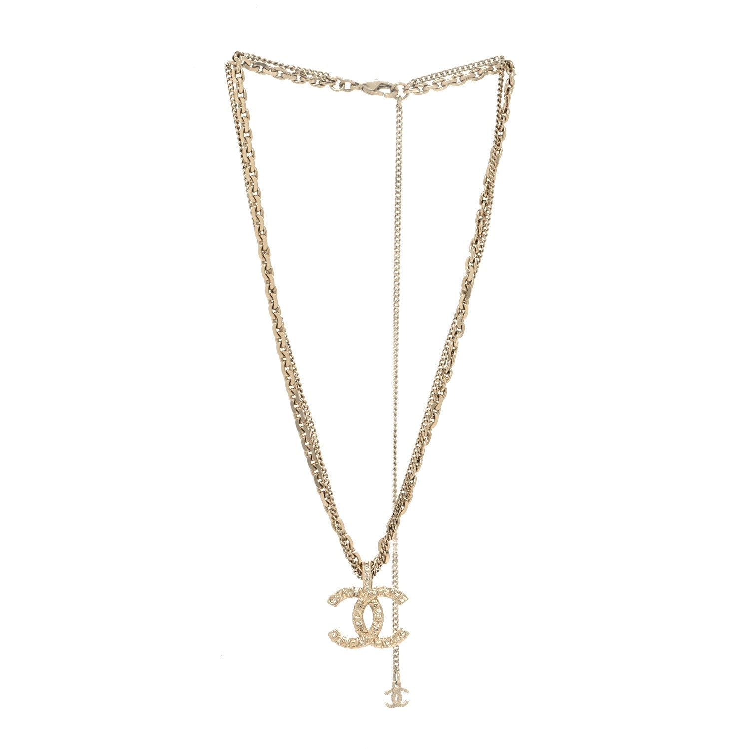 Chanel Crystal CC Multi Strand Chain Necklace Gold 3 of 5