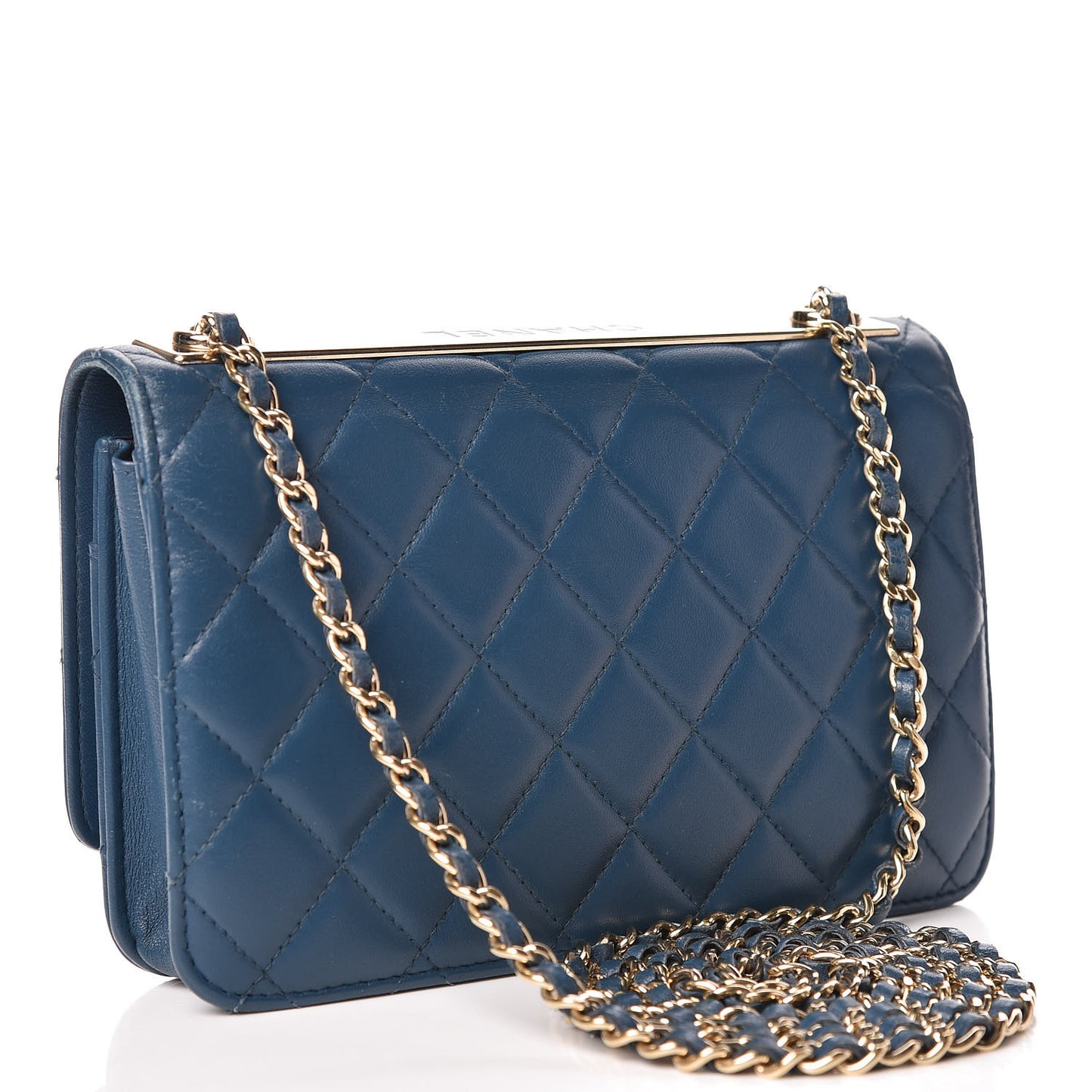 Lambskin Quilted Trendy CC Wallet On Chain WOC Blue