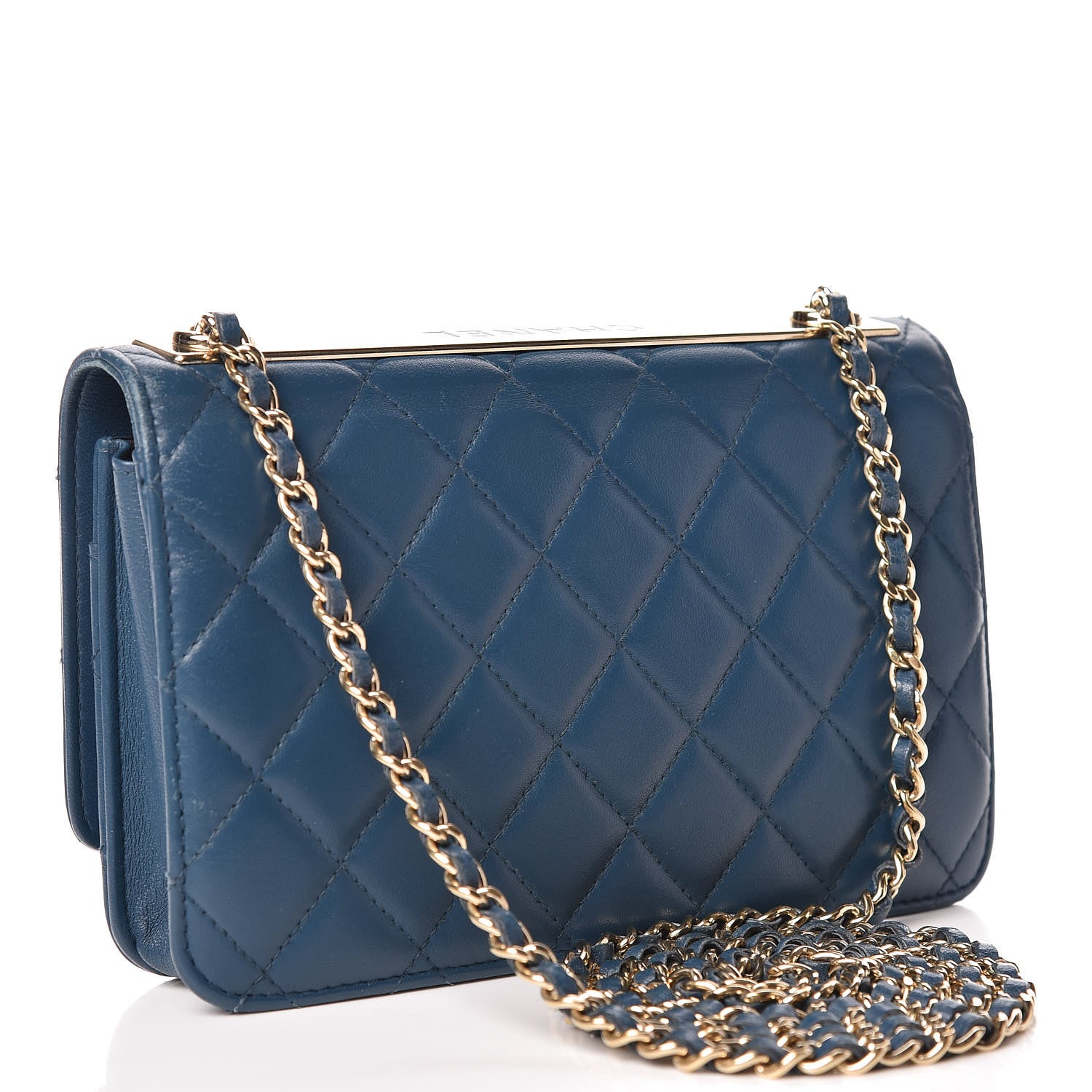 Chanel Lambskin Quilted Trendy CC Wallet On Chain WOC Blue 3 of 27