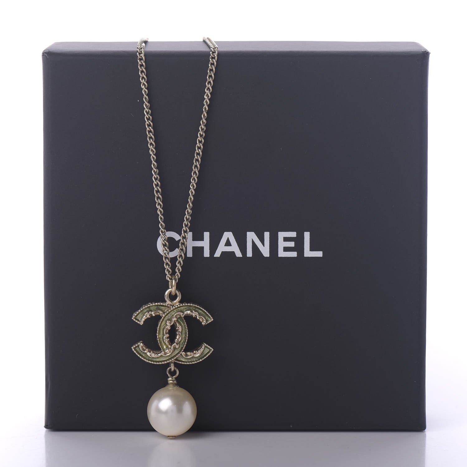 Chanel Crystal CC Pearl Drop Necklace Gold 6 of 6