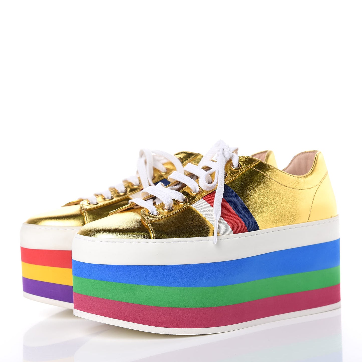 Metallic Nappa Sylvie Web Peggy Platform Sneakers 36 Oro Vecchio