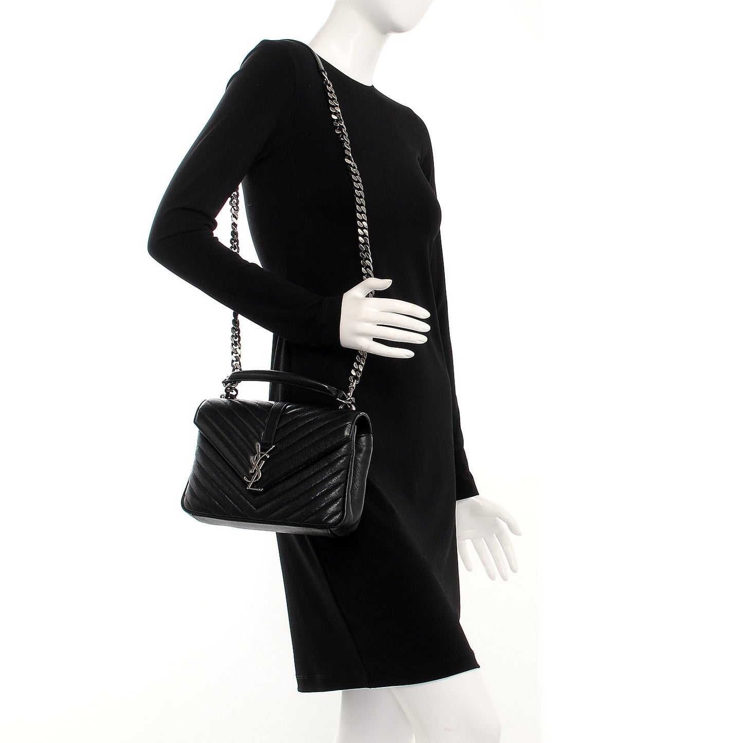 Sheepskin Matelasse Chevron Monogram Medium College Bag Black