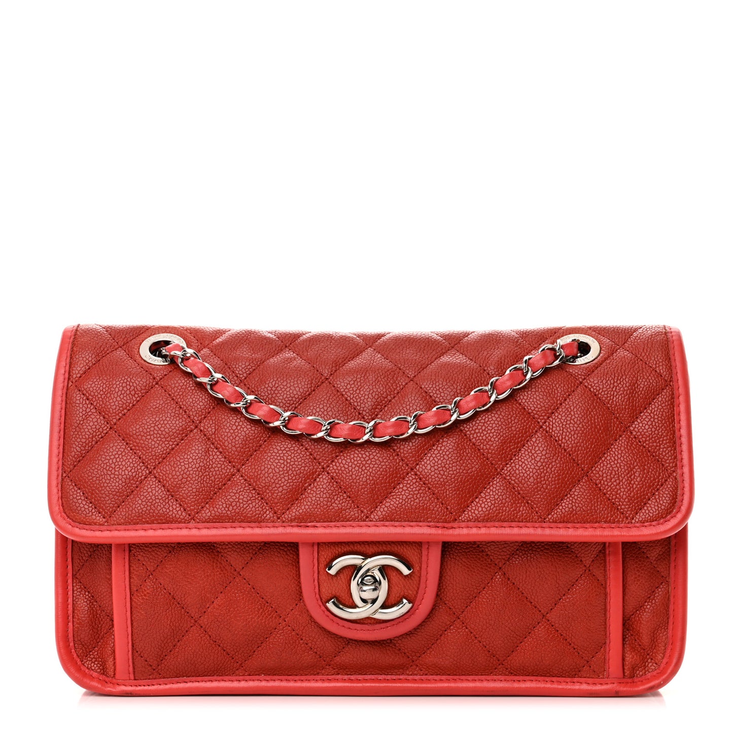 Caviar Quilted Medium French Riviera Flap Red