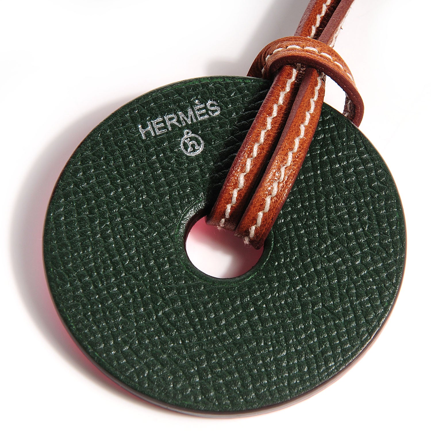 Hermes Petit H Togo Epsom Rond PM Necklace Rose Lipstick Vert Anglais 5 of 5
