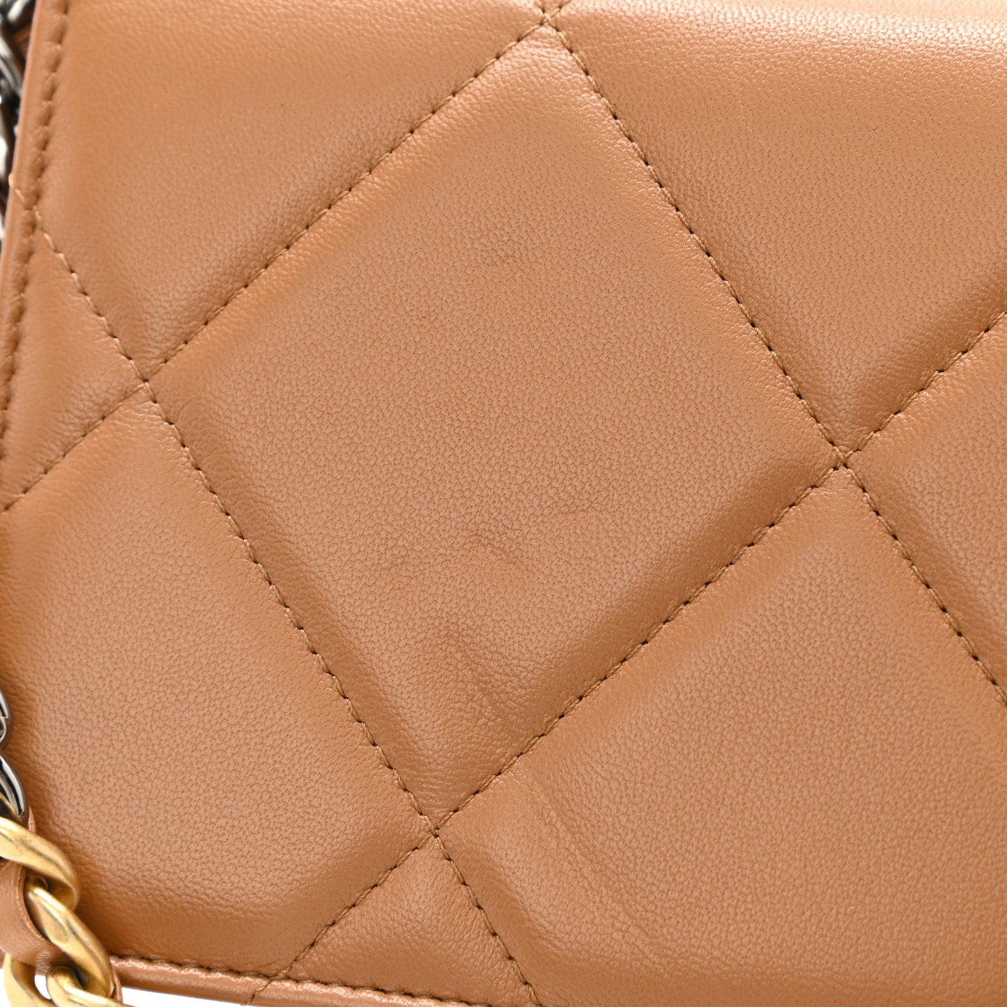 Lambskin Quilted Chanel 19 Wallet On Chain WOC Brown